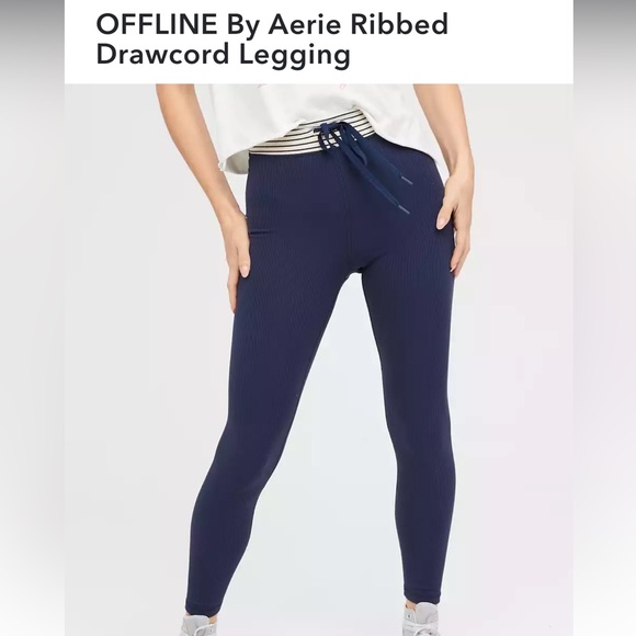 Ribbed drawcord legging in blue - Picture 2 of 8